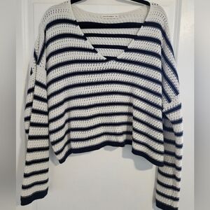 Moon & Madison Knit Sweater Strip White Blue Women's Size XL